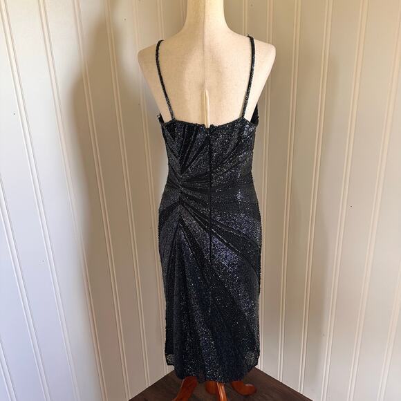 Vintage 90s/Y2K Black Silk Beaded Midi Dress M - Picture 8 of 9